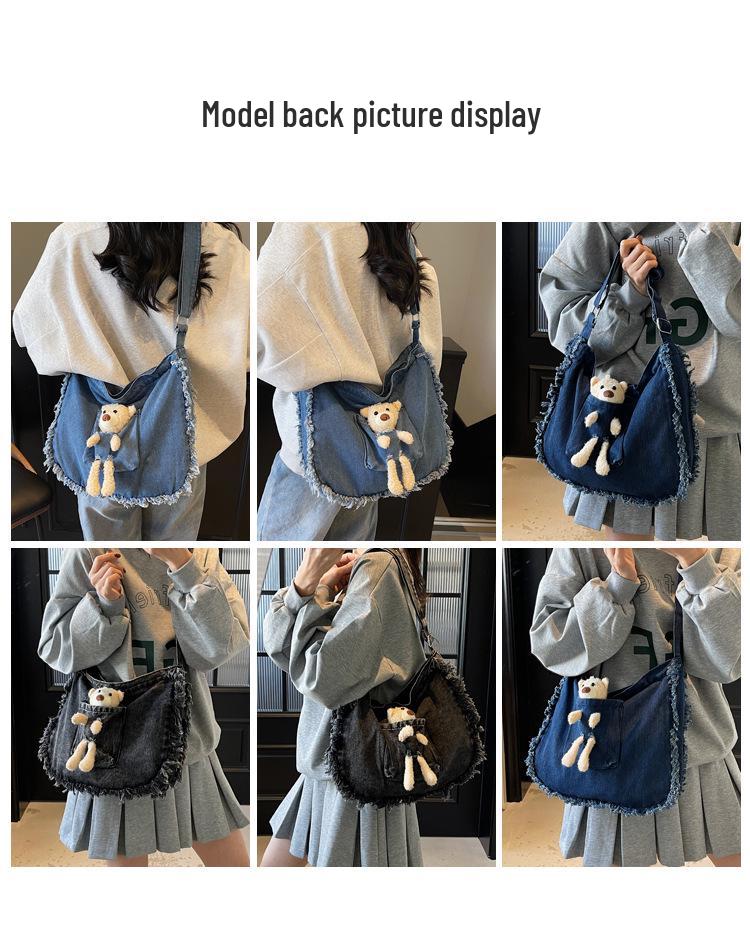 Large Casual Denim Tote: Versatile Canvas Shoulder Bag for Students & Commuters