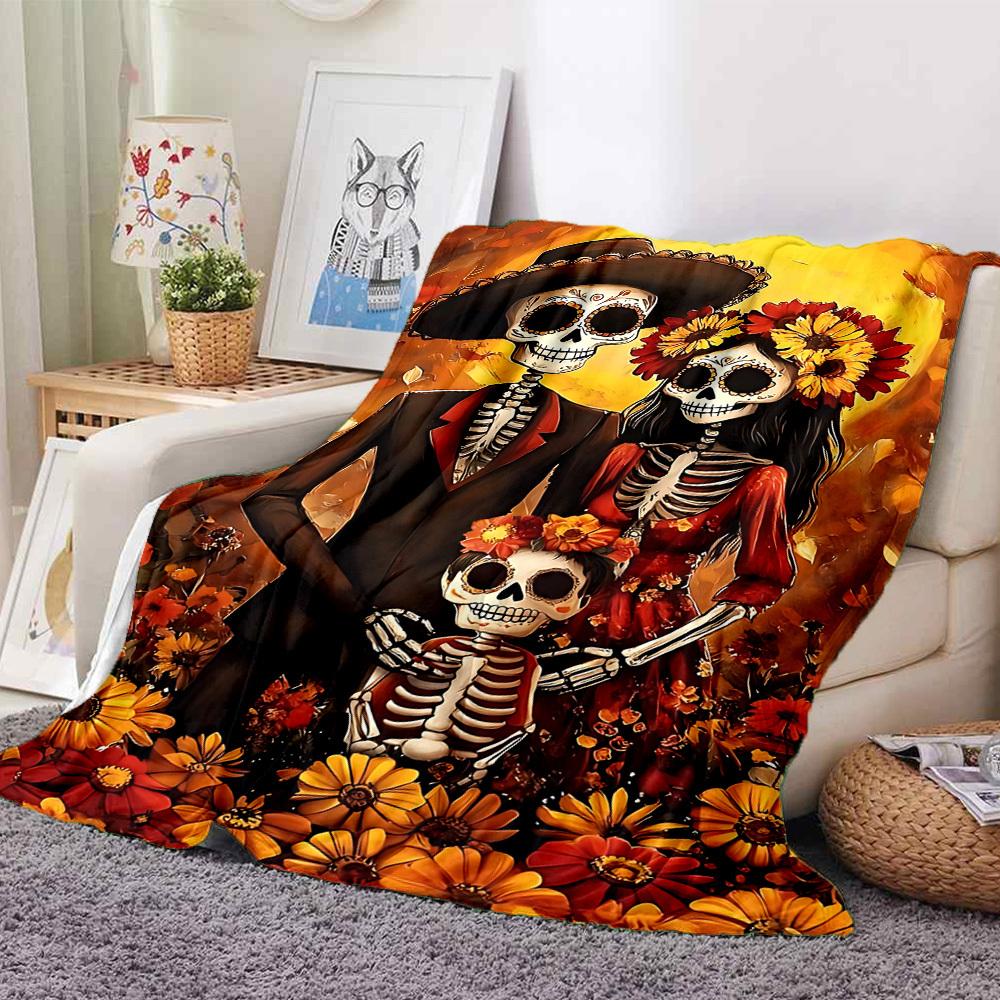 1pc Sugar Skulls Blanket Lightweight Flannel Blanket Throw Blanket For Sofa, Bed, Travel, Camping, Livingroom, Couch, Chair, And Bed yy2509026146
