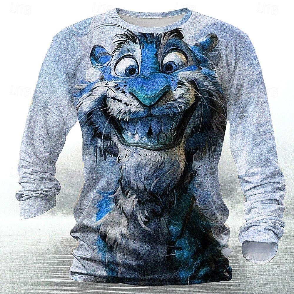 Funny Animal Tiger Pattern 3D Print Men's Long Sleeve T Shirt Hip Hop Trend Harajuku Streetwear Casual O-neck Top Autumn Fashion Loose Pullover