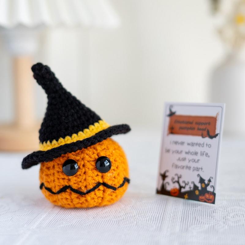 Halloween Crochet Pumpkin Ornament With Hat Card Desktop Decoration Halloween Horror Supplies Office Accessorie Christmas Gift