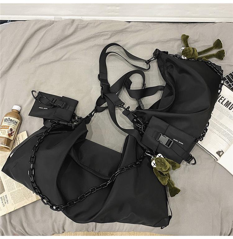 Unisex Hong Kong Style Black Crossbody & Tote Bag - Large Capacity for Men & Women, Ideal for Work or College