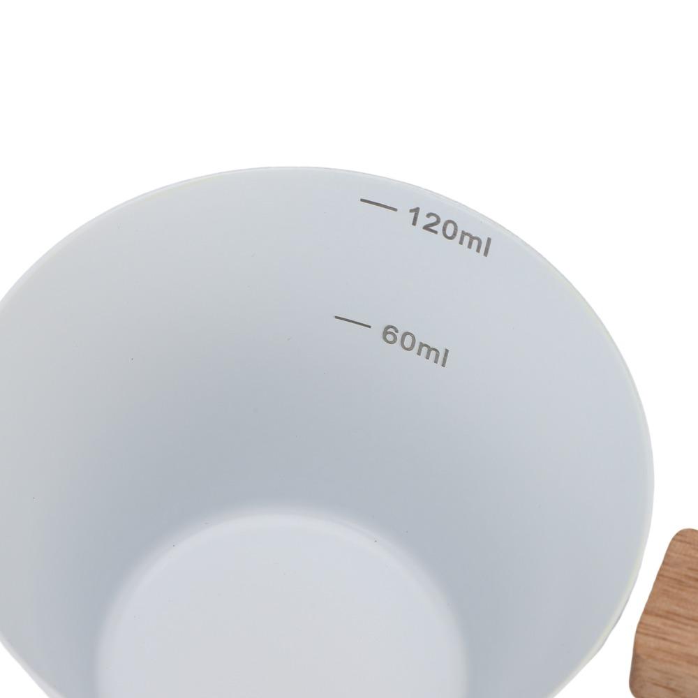 White/Black Finish Coffee Measuring Mug Wooden Handle Stainless Steel Measuring Cup Cafe Use
