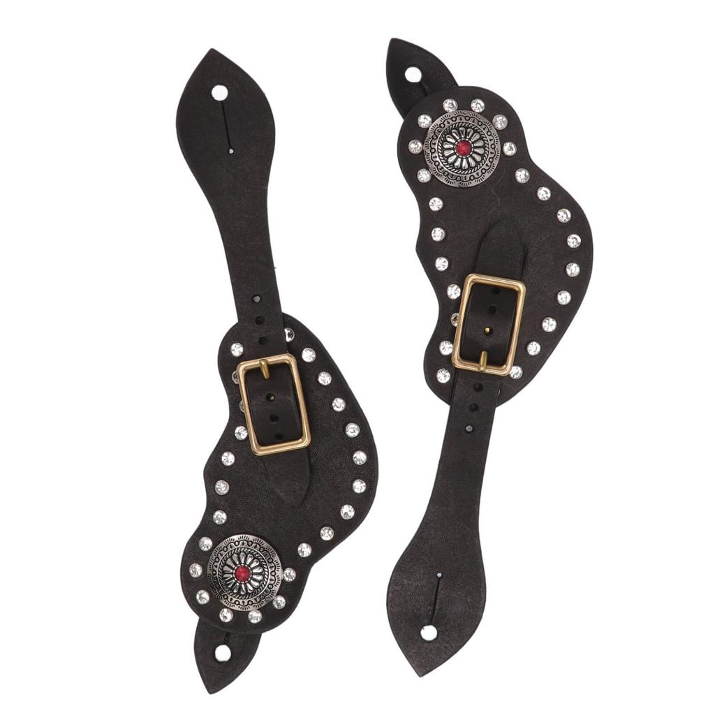 1Pair Spur Strap Leather Rhinestone Western Vintage Style Horse Riding Protective Equipment for