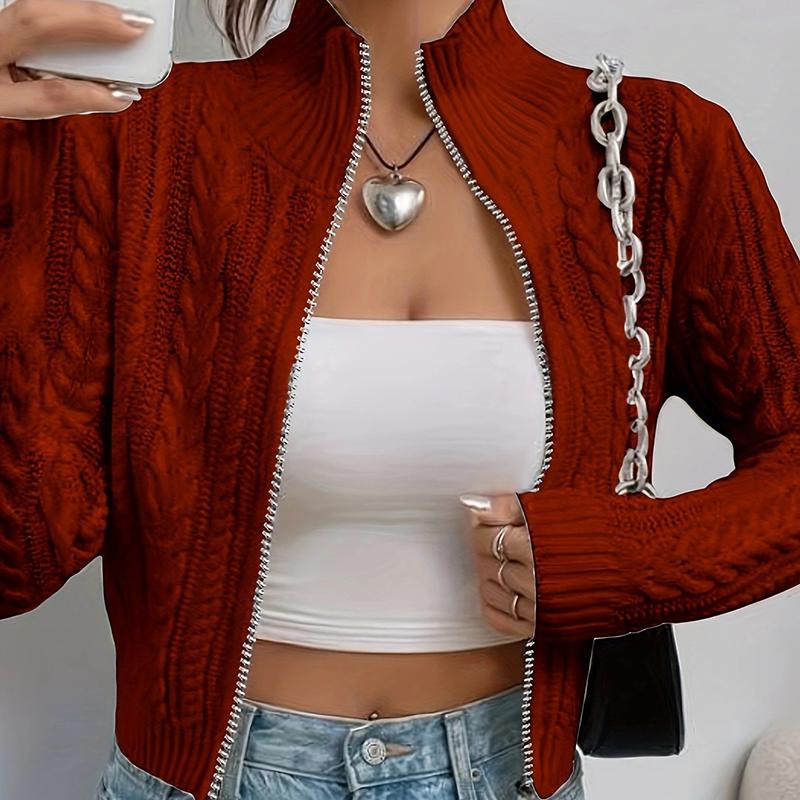 

Женский осенне-зимний кардиган-свитер на молнии с длинным рукавом, базовая вещь гардероба, однотонный, удобный, свободного кроя XL