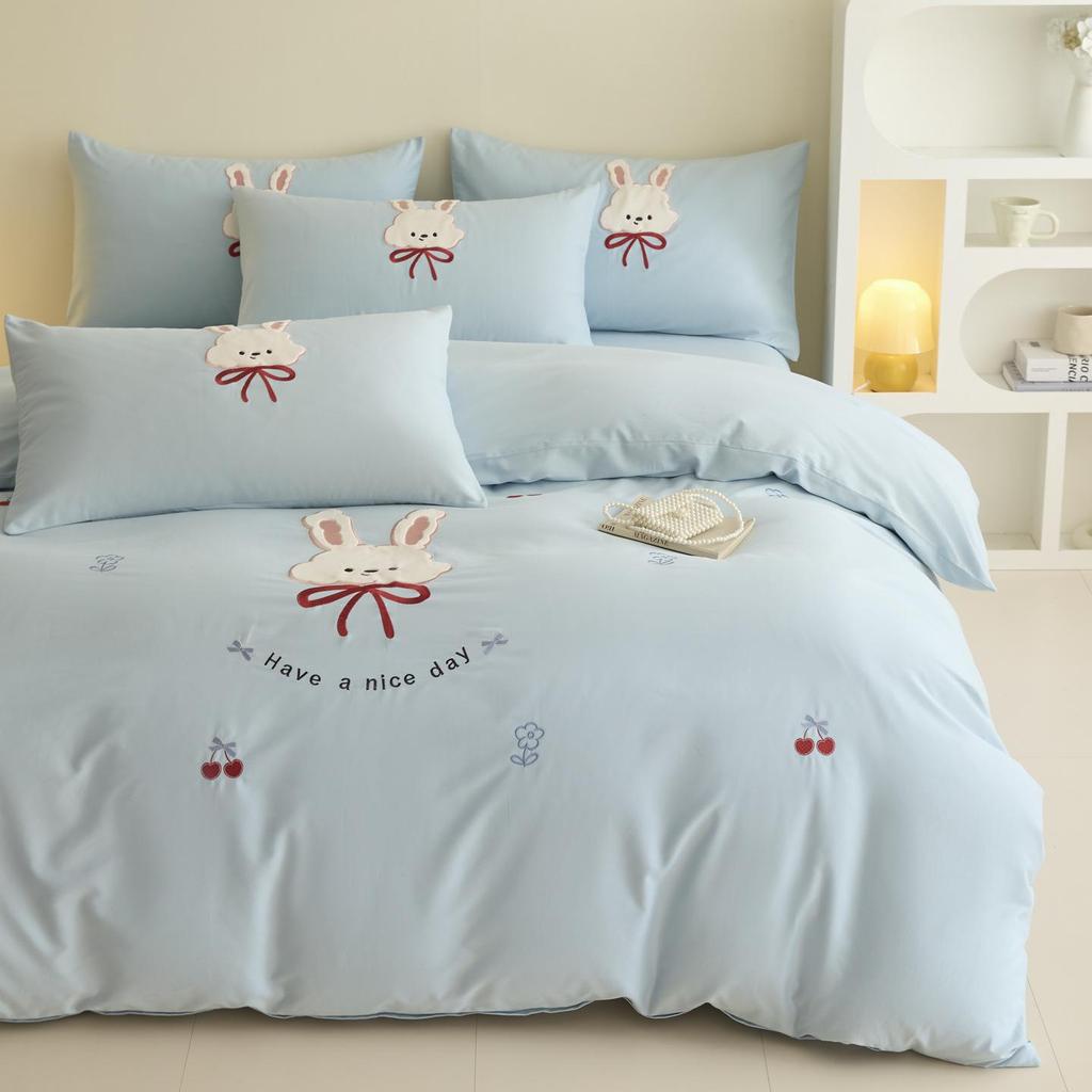 2026 Luxury Pure Cotton Embroidery Bedding Set - Four-Piece Brushed Cotton Duvet Cover & Sheets.