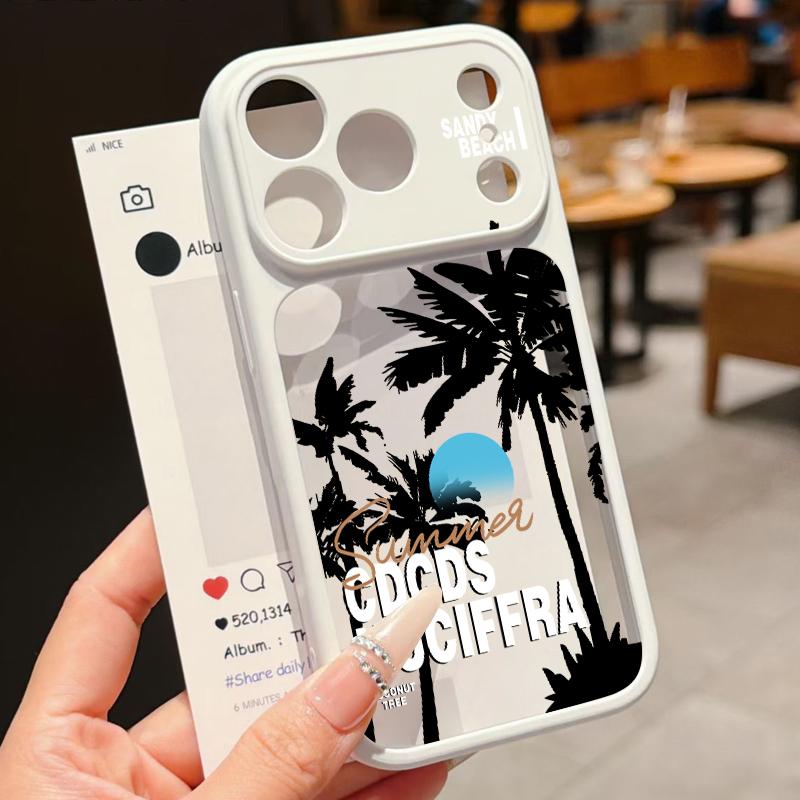 Creative Coconut Sunset Pattern Case For iPhone 17 Pro Max For iPhone 16 15 14 13 Pro Max Luxury Hybrid TPU+PC Clear Back Hard Cover