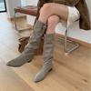 Thick Heel Pleated Long Tube Knight Boots Women's Shoes 2025 New Spring and Autumn Western Thin Medium Tube Long Boots