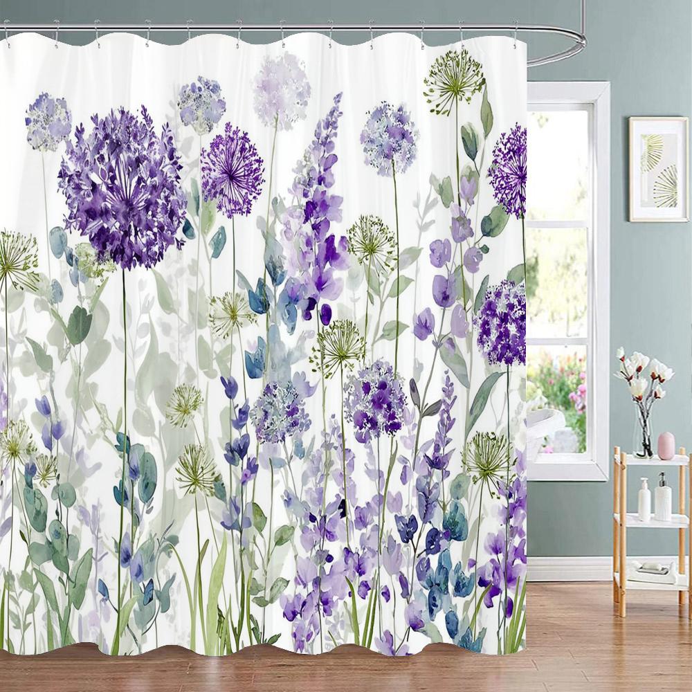 Spring Flowers Shower Curtain Floral Bathroom Curtain Romantic Refreshing Curtain, Printed Polyester Shower Curtain With Hooks