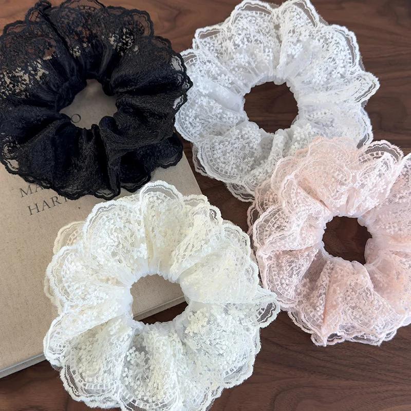 Retro Lace Flower Edging Multilayer Hair Scrunchies Womens Romance Headbands Girls Sweet Head Rope Female Fashion Party Hair Tie