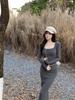 Women's Gray Long-Sleeved Square Neck Mermaid Dress - Spring 2026 Collection