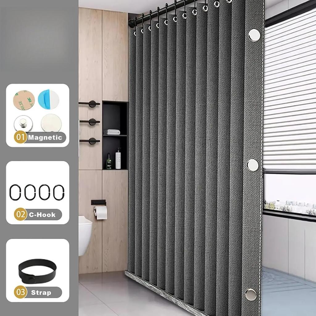 Heavy Duty Magnetic Shower Curtain Linen Blend Anti-Mildew Water Repellent Weighted Hem Bath Partition Curtain Standard Shower