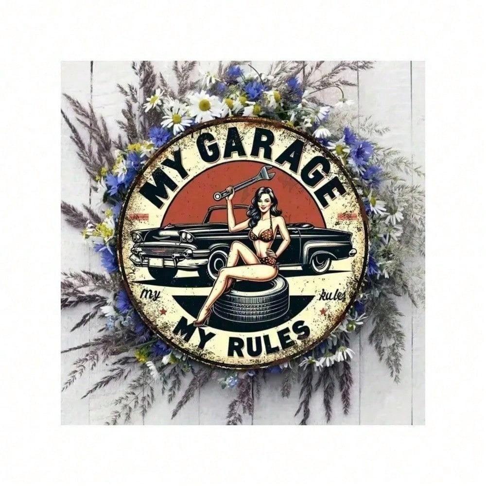 Vintage Round Tin Sign 8x8 Inch Retro Metal Wall Art Garage Man Cave Decor Industrial Pub Bar Workshop Decoration