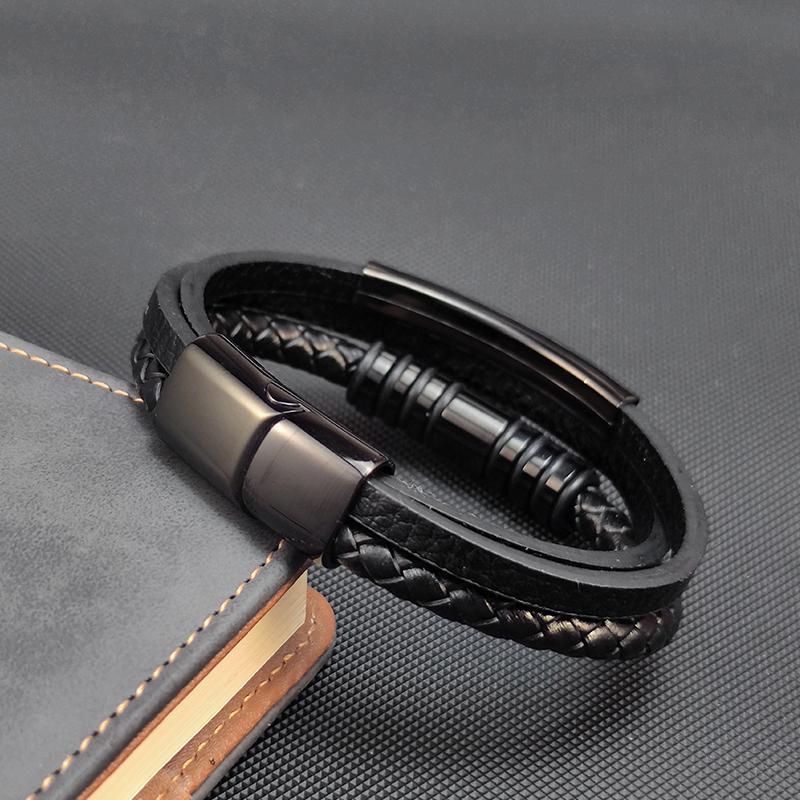 Luxury Stainless Steel Beaded Bracelet Fashion Men's Jewelry Classic Multilayer Braided Leather Bracelet Homme New Year Men Gift