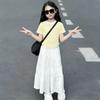 Girls' Summer Patchwork Short-Sleeve Skirt Set - Korean Casual Sweet Two-Piece Cake Skirt
