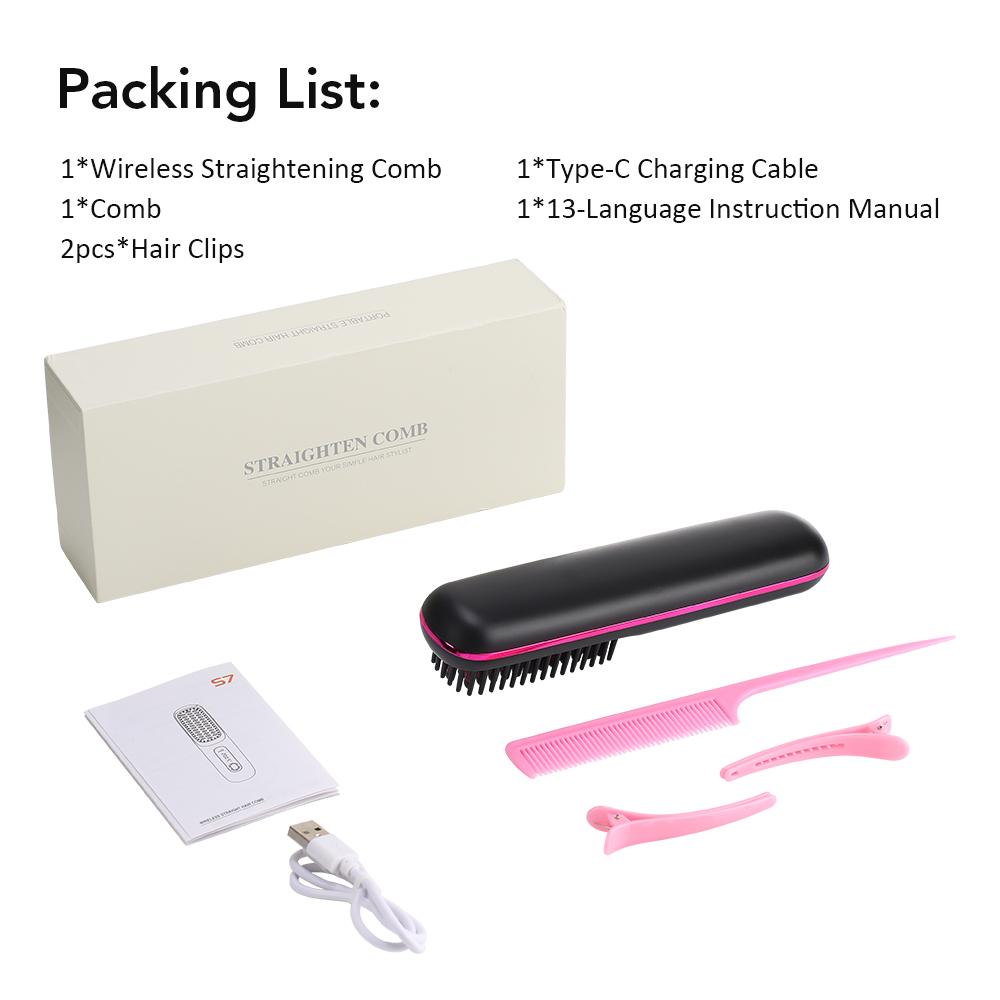 

Adjustable Temperature Hair Brush Cordless Hair Straightener Brush with Fast Heating Negative Ions for Fluffy Curly for Women