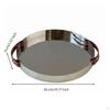 Leather Handled Tray Stainless Steel Mirrored Shallow Rimed Serving Platter for Tabletop