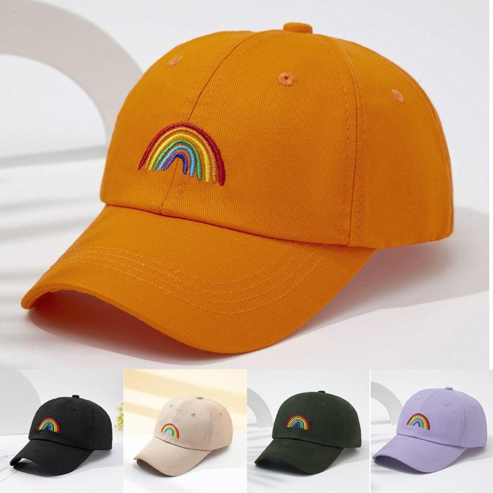 Casquette de Baseball Broderie Arc-en-ciel Douce Casquette Ajustable Décontractée Streetwear Casquette Papa Voyage en Plein Air