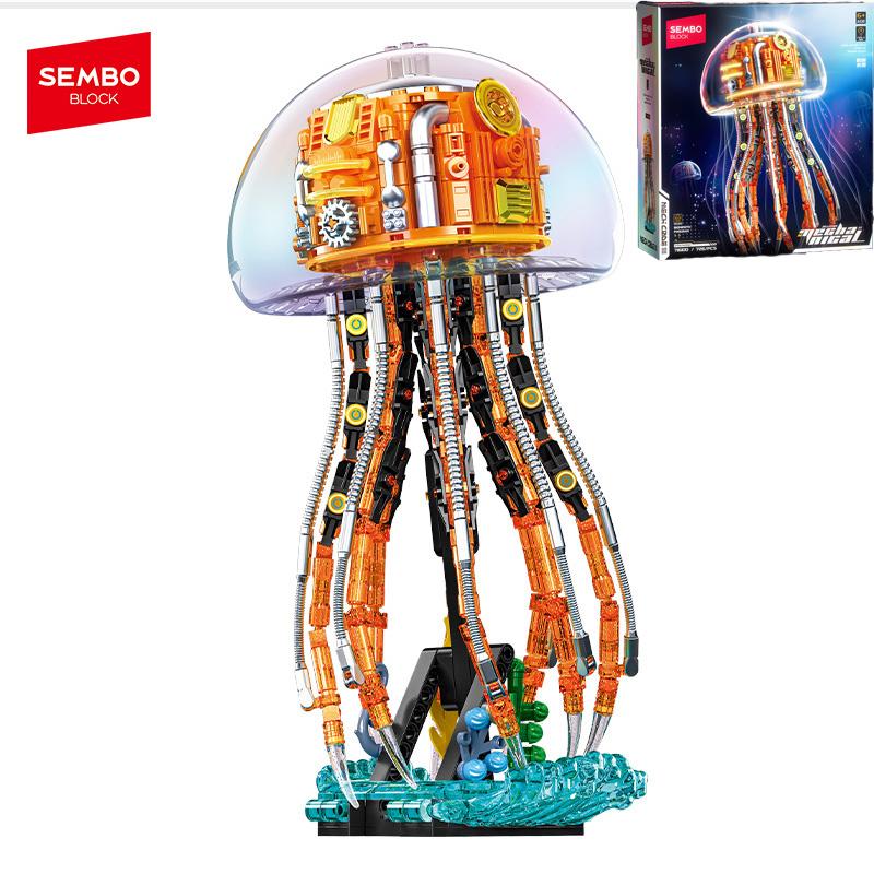Non-Toxic Sembo Block 726Pcs Moc Animal Series Mecha Building Blocks Light Jellyfish Model Building Blocks Children Toy Kids Halloween Gifts