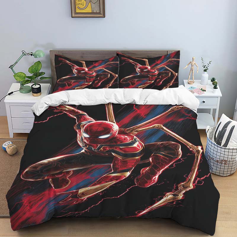 New Spider-Man Printed Bedding Set, Cartoon Pattern Duvet Cover and Pillowcases, Single/double Sheet Set.