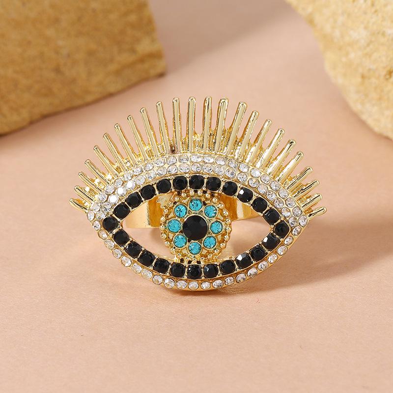 European & American Style Exaggerated Handcrafted Devil's Eye Ring with Colored Diamonds for Women