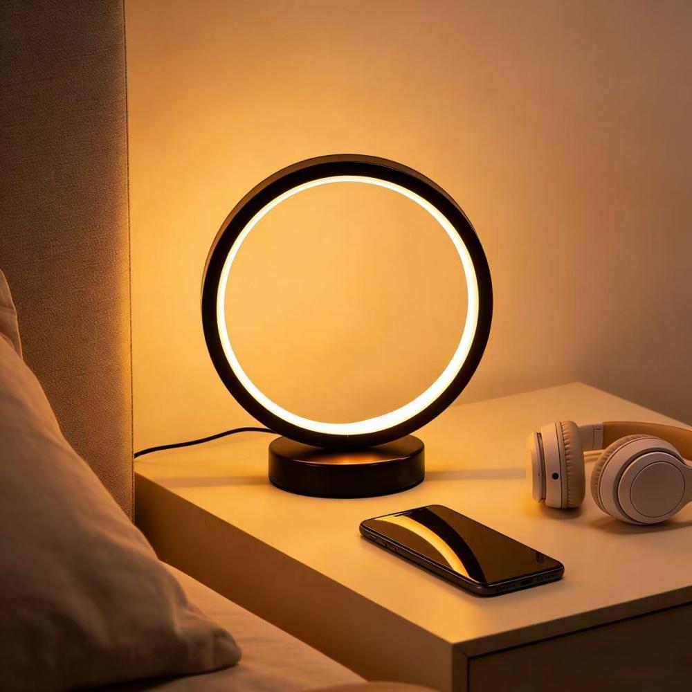 Nordic Style LED Table Lamp 5VUSB Plug Three Tone Light Circular Atmosphere Wrought Iron Design for Bedroom Study