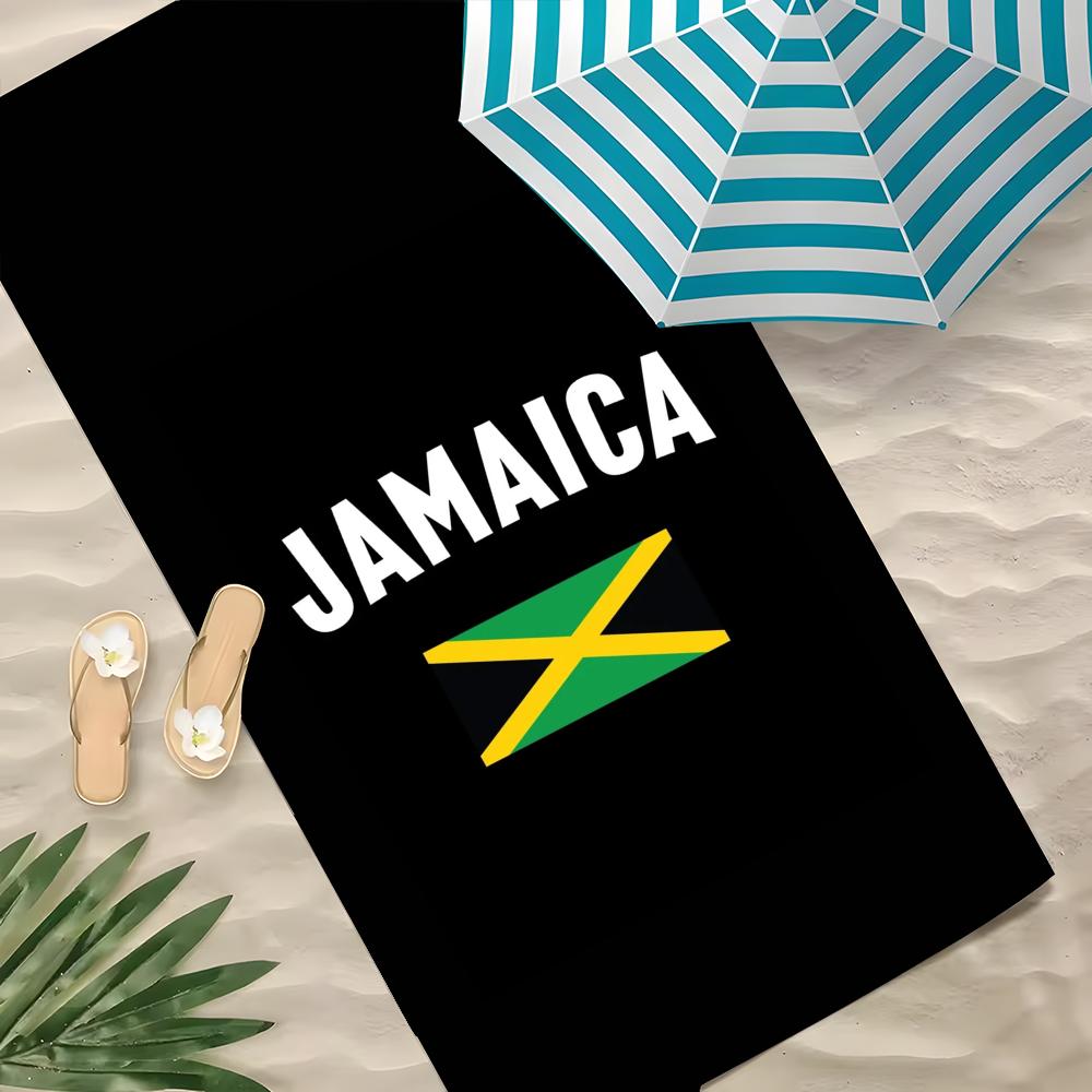 J-Jamaica Flag Towel Polyester Beach Towel Quick Dry Sand Free Bath Towel For Summer Pool Travel Vacation