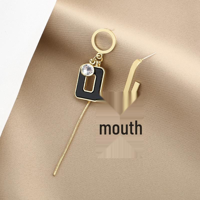 Cercei lungi asimetrici geometrici negri argintii