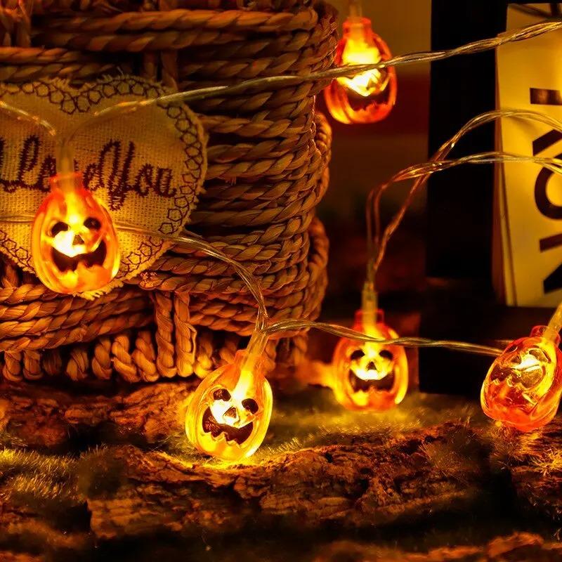 Christmas Thanksgiving Halloween LED String Lights Portable Pumpkin Ghost Skeletons Lights for Home Bar Halloween Party Decor