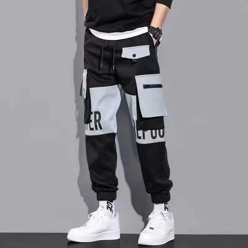 Men's Korean Style Multi-Pocket Jogger Cargo Pants - Spring/Summer Casual Long Pants for Students & Teens