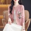 Ethnic-Style Embroidered Knit Cardigan Jacket for Women - Spring/Autumn Loose Fit, Stylish Short Top
