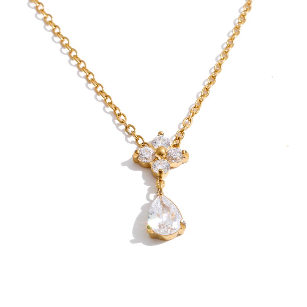 

Yhpup Stainless Steel Flower Cubic Zirconia Drop Necklace Delicate Fresh Summer Collar Chic Jewelry for Women Waterproof Gift