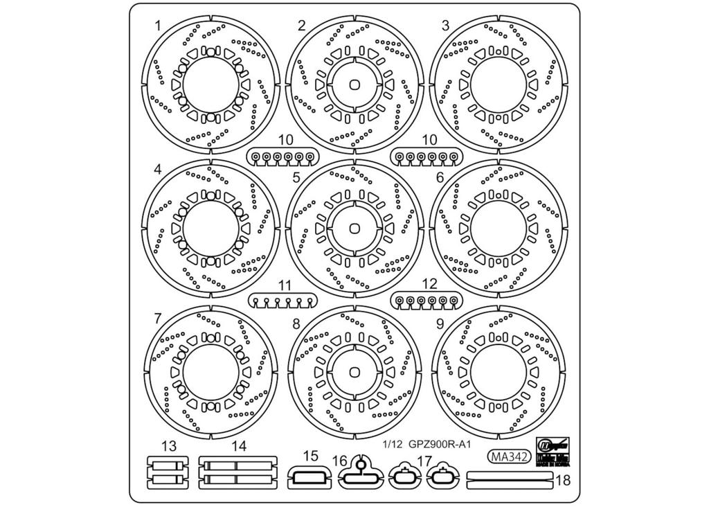 Hasegawa Kawasaki GPZ900R 1984 Etching Parts for Plastic Model Kits 21778 1/12 (A1)
