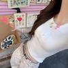 Sweet Embroidered Bow Crew Neck Shoulder Short Sleeve T-Shirt Women's Summer New Slim and Skinny Short Top