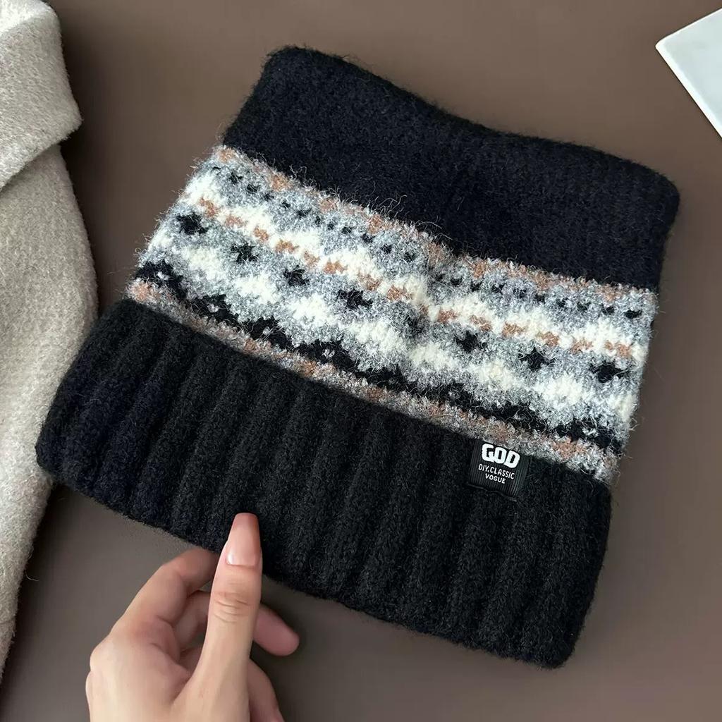 New Retro Fair Island Wind Jacquard Knitted Wool Hat Women's Winter Velvet Warm Cute Ear Cold Hat