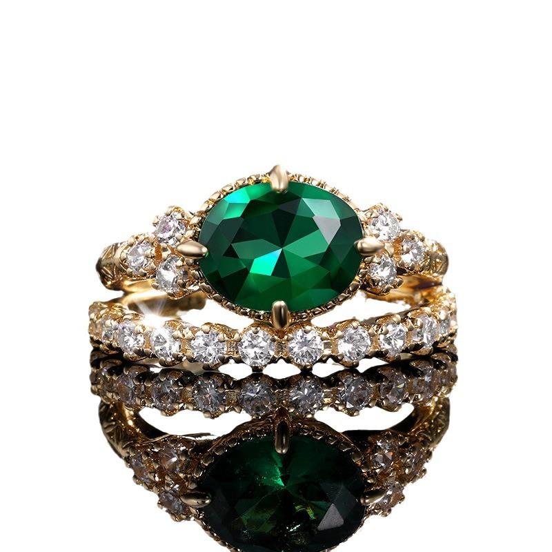 Cold Style Retro Emerald Women's Fashion Set Ring Versatile Daily Tail Ring Ring