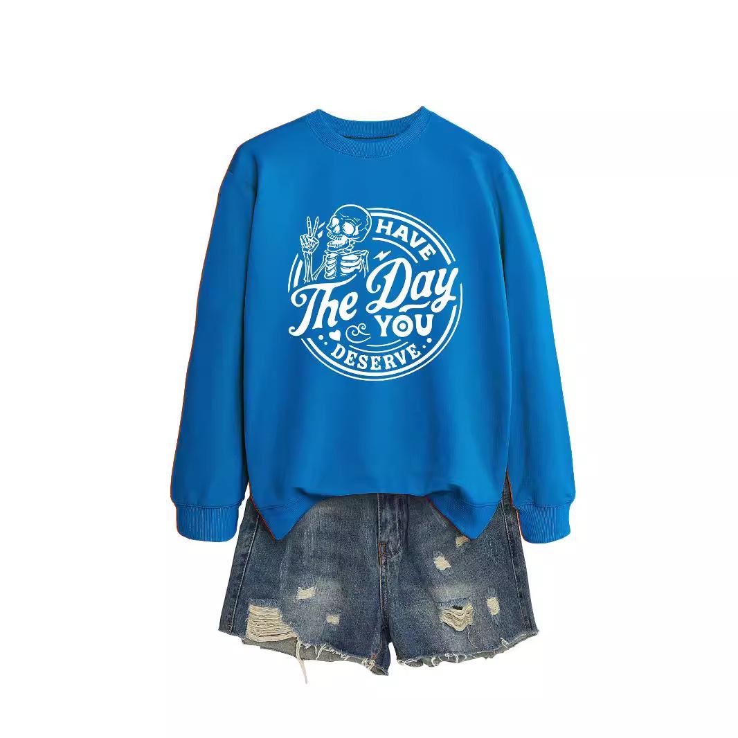 

Customized Letter Print Long-Sleeve Sweatshirt, Autumn/Winter Round Neck Top 4XL