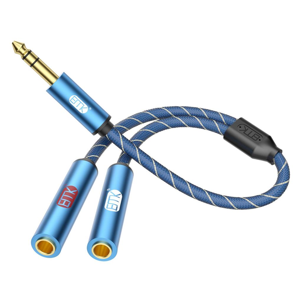 EMK Extension Cable Shielded Cable TRS Y Splitter 1 Male to 2 Female inch Stereo Audio Cable for 6.35mm 1/4 Guitar/Bass/Amp/Mixer/Keyboard (30cm)