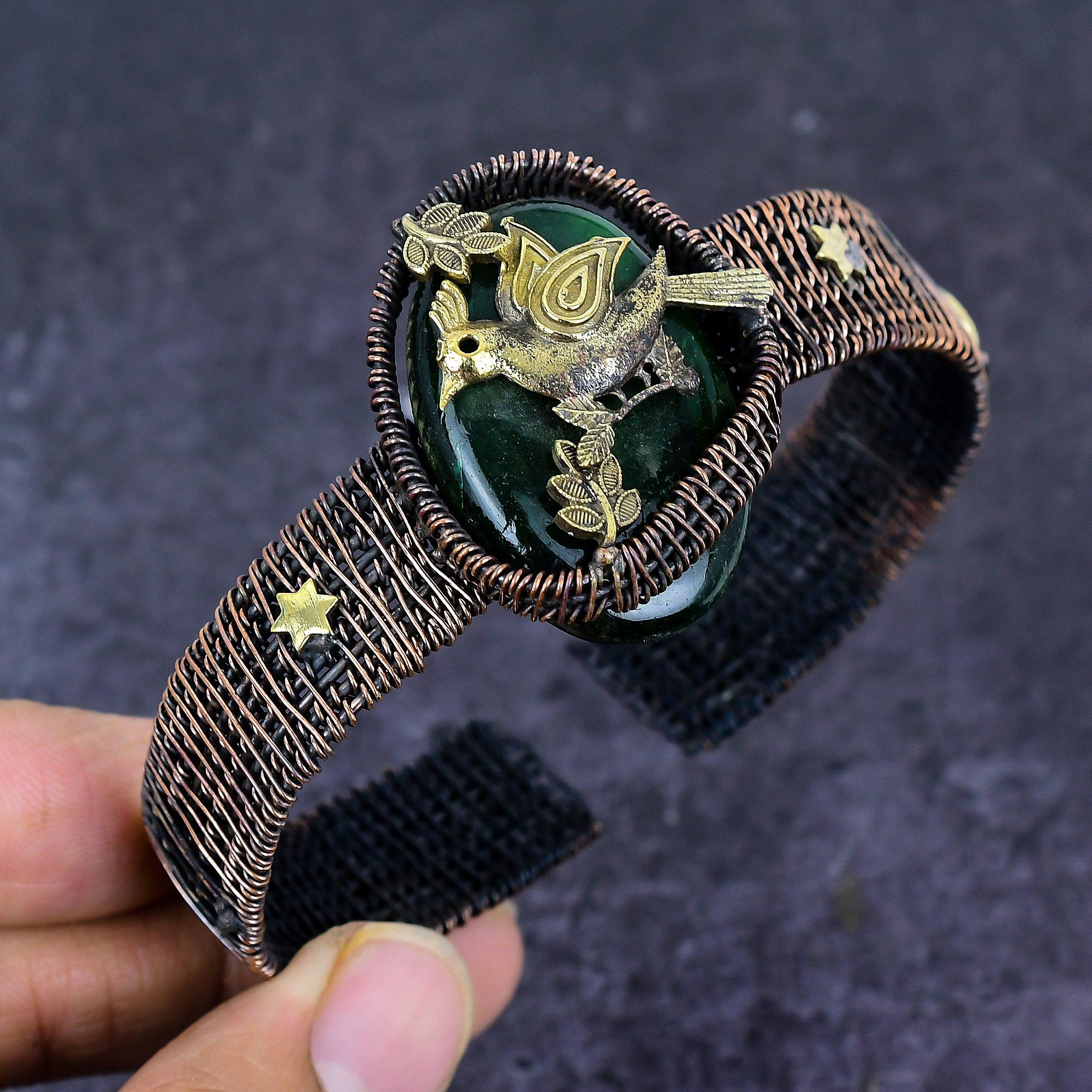 

Зеленый Лабрадорит Драгоценный камень Медная проволока Оплетка Манжета Браслет Регулируемый