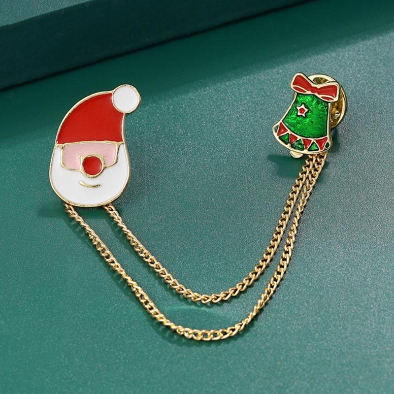 Fashion Christmas Brooch Tassels Chain Clothing Pin Santa Tree Wreath Gift Badges Lapel Pin Party Jewelry Festive Pin