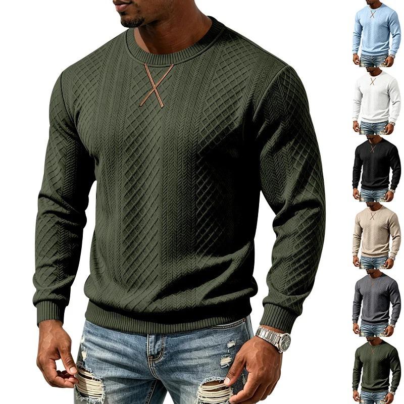 Men S Jacquard Crew Neck Long Sleeve Loose Casual Sweatshirt