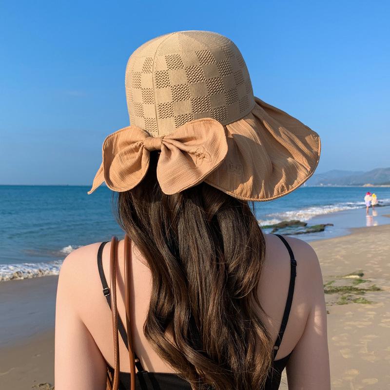 Summer New Hat Femininity Bow Colored Glue Sun Protection Visor Big Edge UV Protection Bucket Hat