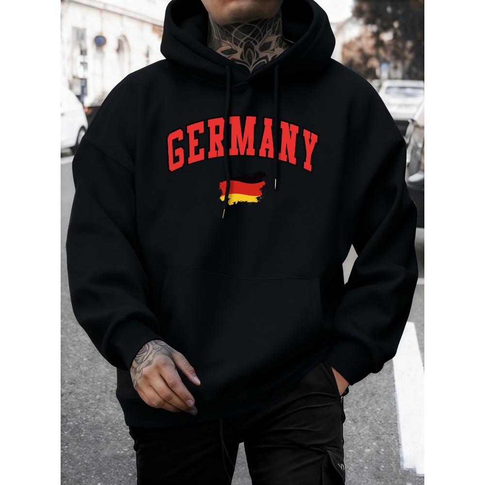 German Flag Brush Stroke Printing Hoodie Men Fleece Loose Pullover Autumn O-Neck Sportswear Unisex Colour Vintage Long Sleeve