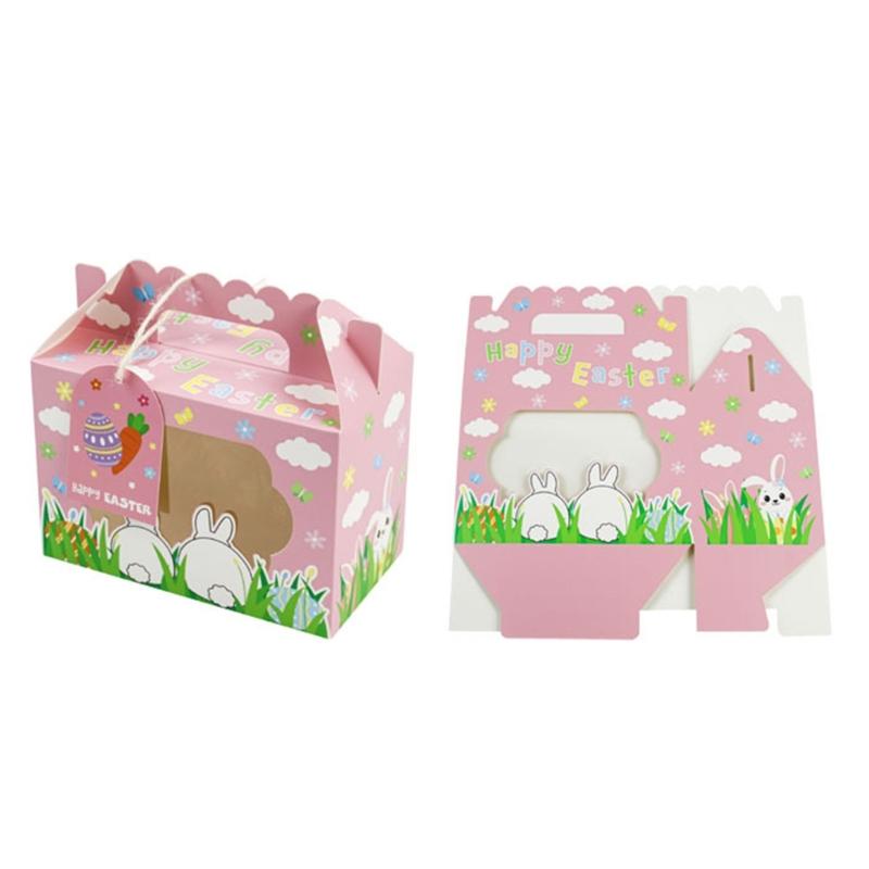 12Pcs Easter Themed Gift Packaging Boxes with Handles and Clear Window Candy Chocolate Holder Case for Holiday Supplies