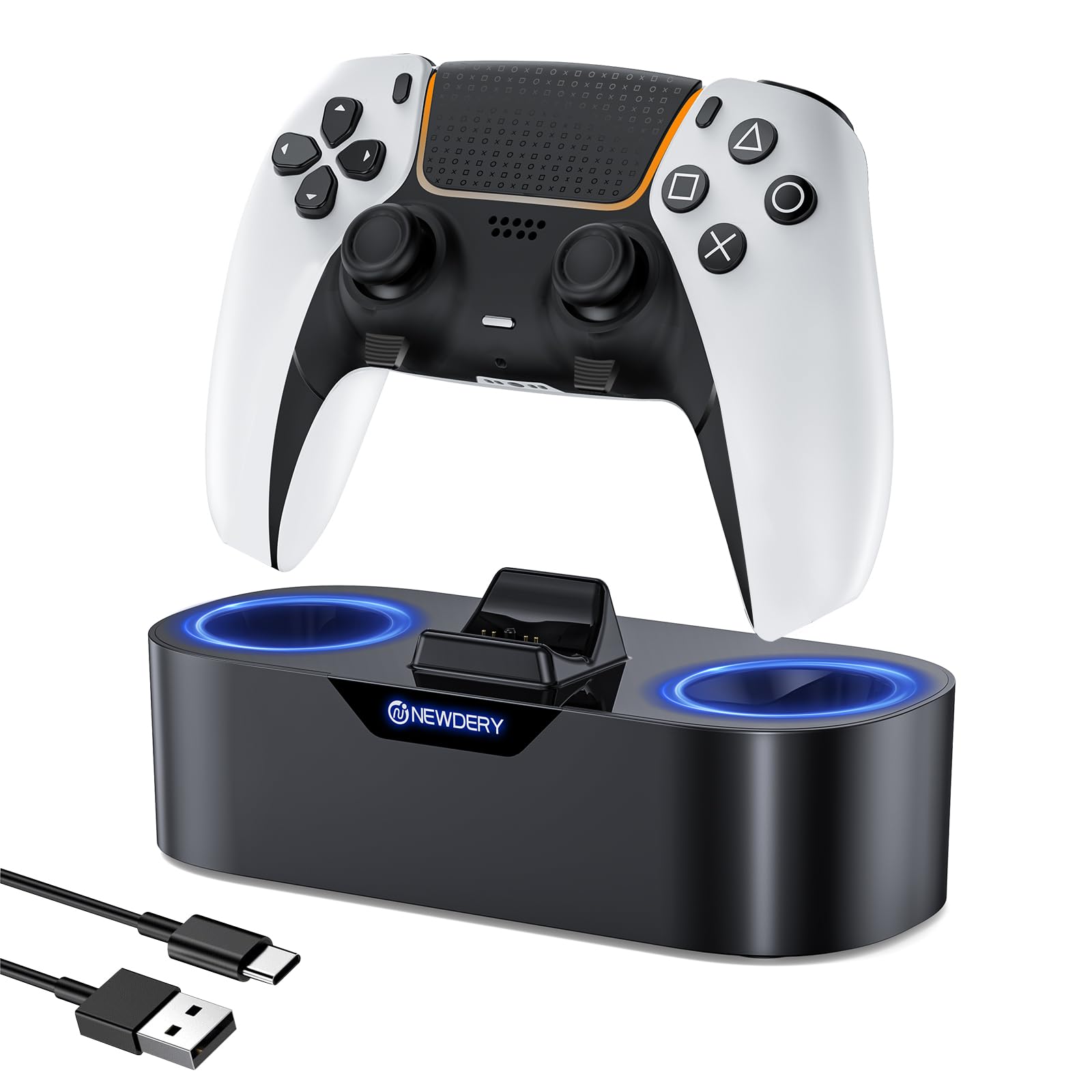 

NEWDERY Підставка для заряджання контролера PS5 Контролер Edge Зарядний пристрій для зберігання PS5 Підставка для швидкого заряджання Просто заряджайте на місці Контролер PS5 Периферійні пристрої Аксесуари чорний