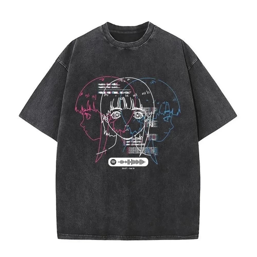Serial Experiments Lain Iwakura Multiverse Character Vintage Wash Oversized Black T-Shirt | 90s Cyberpunk Anime Cult Classic Fan Merch Tee