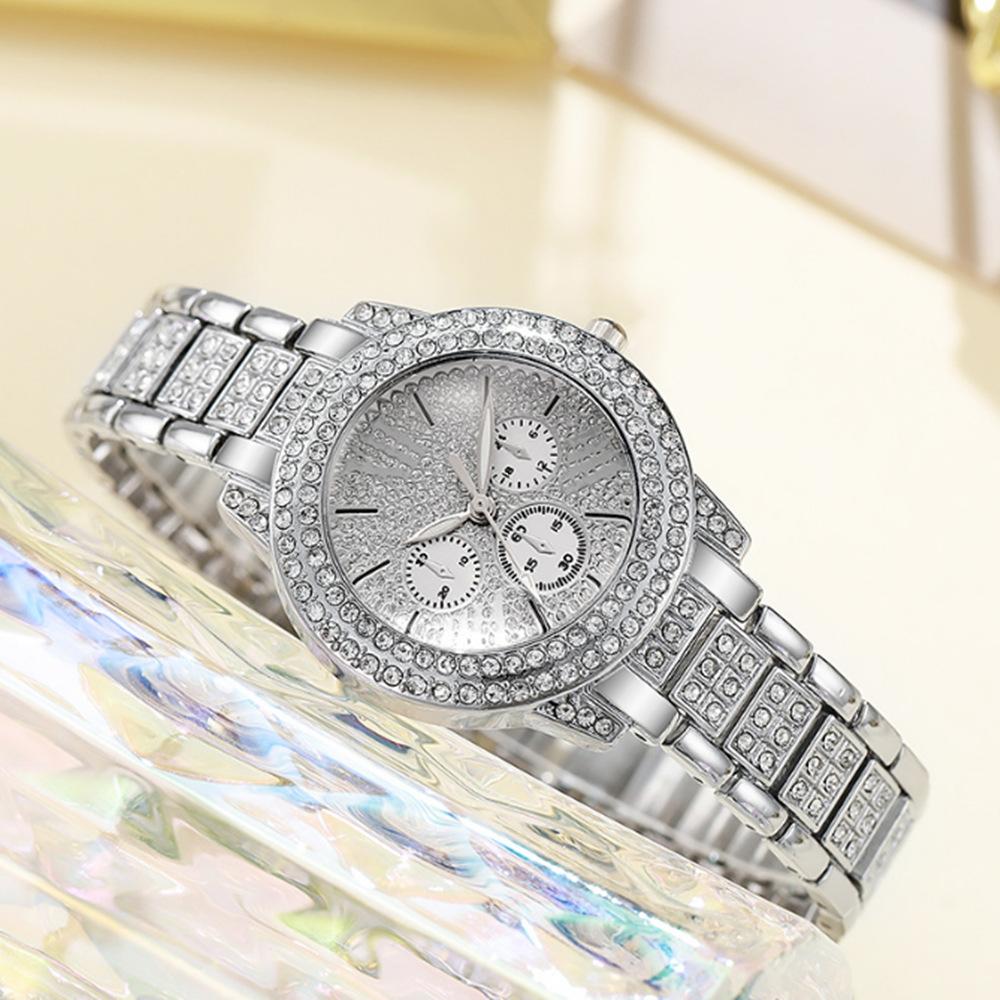 Damski Zegarek Róg Obfitości Casualowy Cyfry Rzymskie Kwarcowy Zestaw, Bransoleta z Pełnymi Diamentami Zegarek Modowy