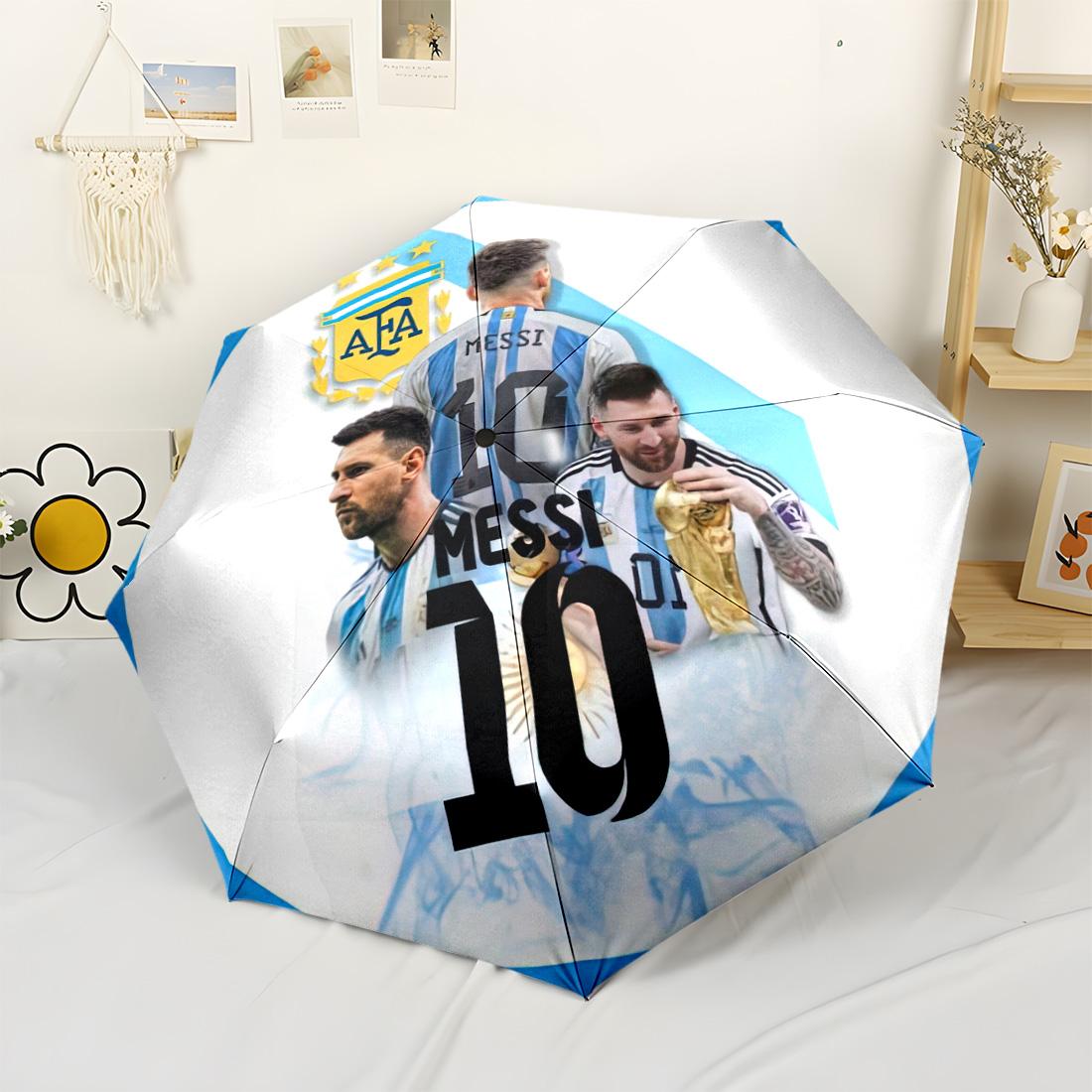 Messi Outdoor Automatischer Regenschirm Kompakt & Langlebig 8-Rippen-Design Langlebiger Kunststoff & Eisen Reiseutensil Kompakter Faltregenschirm