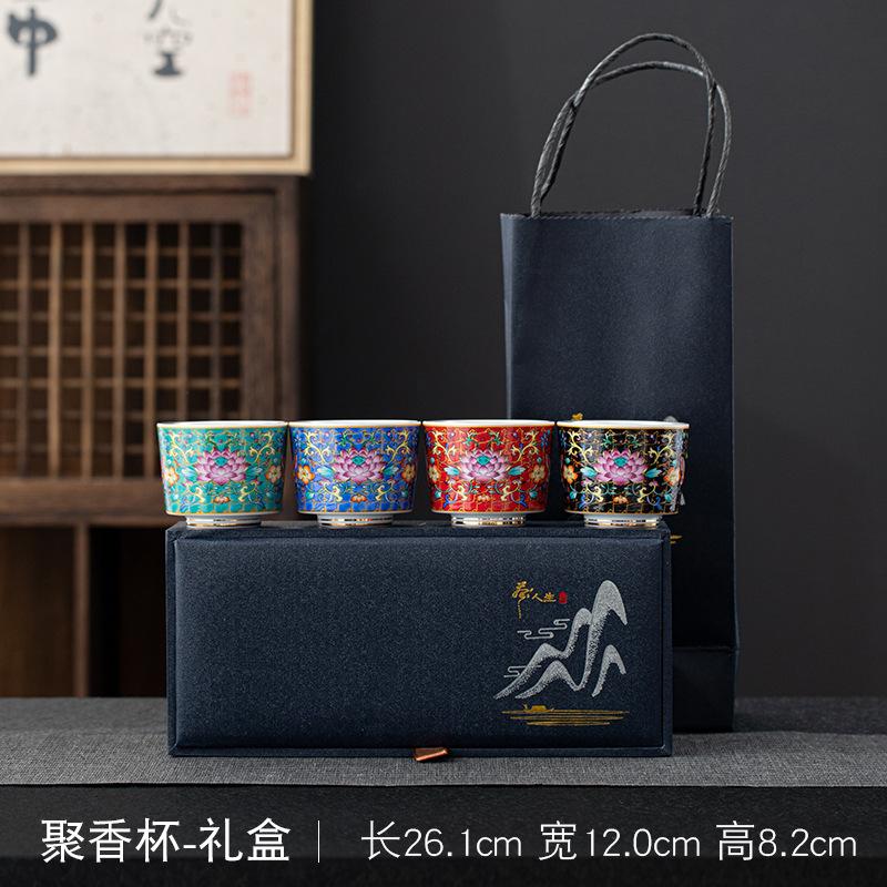 Enamel Crane 999 Pure Silver Inner Liner Tasting Kung Fu Tea Cup Gift Box Set Can Be Gold Stamped with LOGO