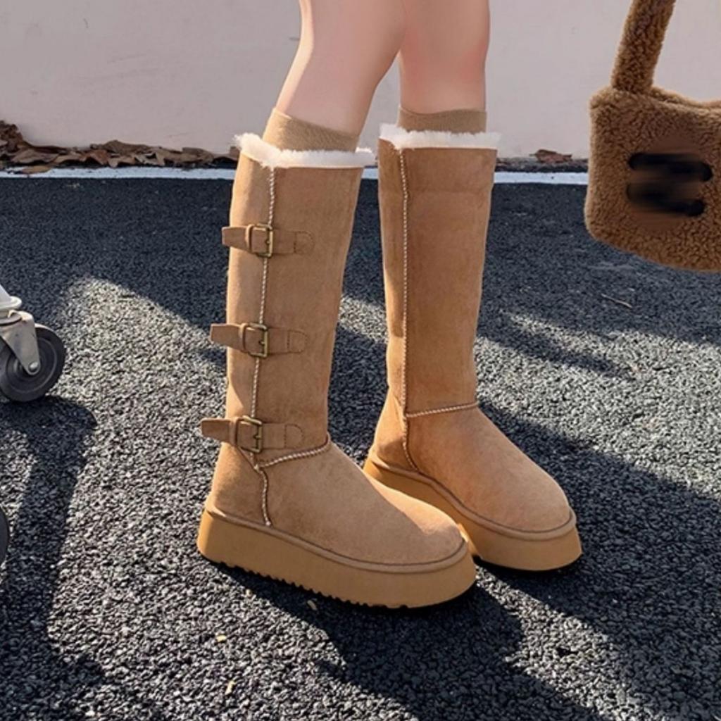 Women's thick-soled winter belt buckle lightweight warm anti-cold padded snow boots non-slip wear casual sneakers high cotton boots