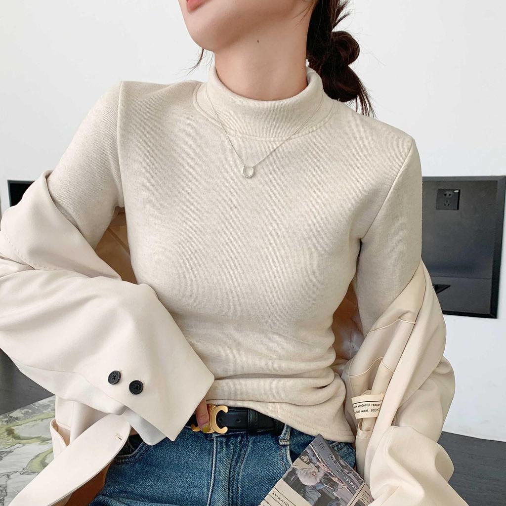 Women's H129 Orlon Semi-High Neck Fleece-Lined Warm Base Layer Top
